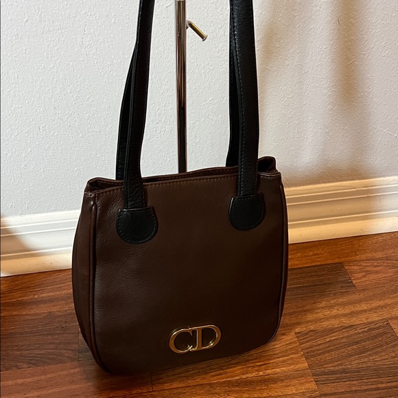 3010. DIOR Vintage  Brown Leather Tote Bag - Picture 1 of 9